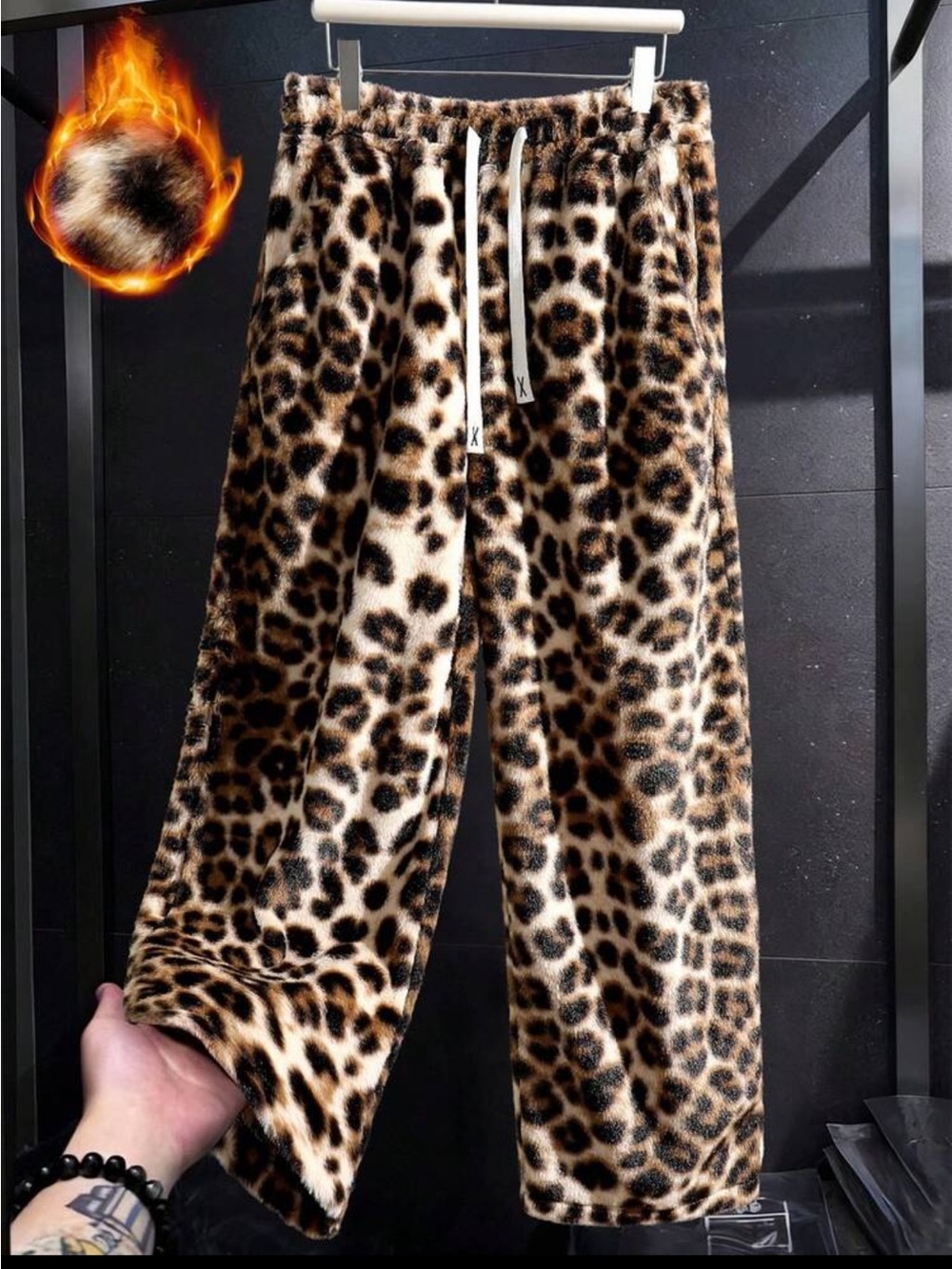 Brown Autumn Streetwear Leopard Print Loose Fit Pants, Joggers, Unisex XL BNWOT